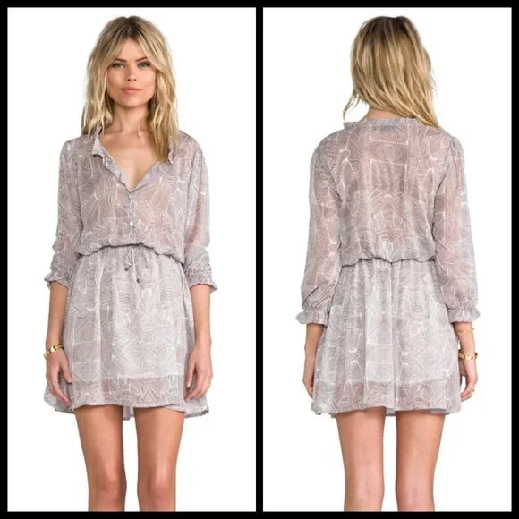 💕ANINE BING💕 Geometric Print Mini Dress ~ Charcoal XS